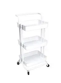 Roman Gifts 3 Tier Utility Rolling Storage Cart With Handles And Lockable Wheels, Pearl White, 43X36X86.5cm