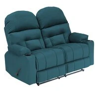 In House Velvet Double Cinematic Recliner Chair With Cups Holder - Dark Turquoise - NZ80