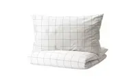 Duvet cover and pillowcase, white black/check150x200/50x80 cm