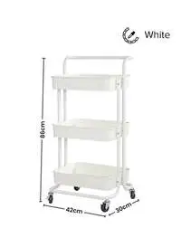 Roman Gifts 3-Tier Utility Cart Rolling Storage Shelf With Handles 2 Lockable Wheels, White, 86X42X30cm