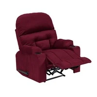 In House Velvet Rocking Cinematic Recliner Chair With Cups Holder - Burgundy - NZ80