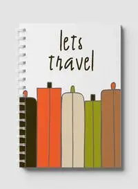 Lowha Spiral Notebook With 60 Sheets And Hard Paper Covers With Lets Travel Doodle Luggage Design, For Jotting Notes And Reminders, For Work, University, School