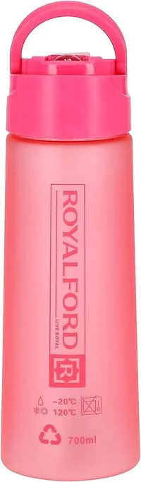 Royalford Rf7578Pn 700ml Water Bottle - Reusable Wide Mouth With Hanging Clip, Button Lock Lid Transparent Body Perfect While Travelling, Camping, Trekking & More