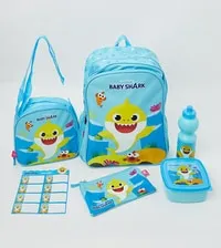 Back To School Set Bag Baby Shark 6 Items (16" Trolley, Lunch Box, Pencil Case, Name Labels, Water Bottle, Lunch Bag)
