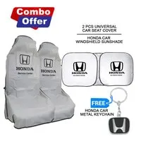 عرض كومبو - اشتري قطعتين من غطاء مقعد هوندا + مظلة للزجاج الأمامي للسيارة واحصل على سلسلة مفاتيح معدنية لسيارة هوندا مجانًا