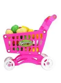 Generic Fruit Vegetable Supermarket Shopping Cart Mini With Trolley Role Play Set Toy For Kids 50.2x49.2x8.6cm