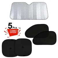 Generic High Quality Car Sunshade For Medium & Small Cars Front Glass/ Front Left & Right/ Back Left & Right Window 5Pcs Combo Set Film & Laser