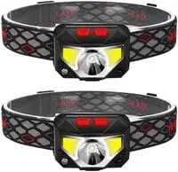 Sky-Touch 2-Pack Rechargeable Headlamp Flashlight, 800 Lumens Motion Sensor Head Lamp, IPX4 Waterproof, Bright White Cree LED & Red Light, Perfect For Running, Camping