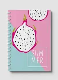 Lowha Spiral Notebook With 60 Sheets And Hard Paper Covers With Dragon Fruit Summer Design, For Jotting Notes And Reminders, For Work, University, School