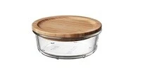 Food container with lid, round glass/bamboo400 ml
