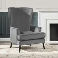 In House Velvet Royal Chair With Wingback And Arms - Gray - E7