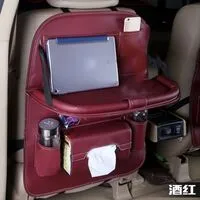 Generic حقيبة تخزين للمقعد قابلة للطي من الجلد ومستلزمات السيارة وحقيبة تخزين السيارة مع صينية الطاولة باللون الأسود والبيج والأحمر الكرمة (اختياري) قطعتين