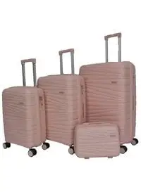 مجموعة حقائب مورانو ذات الجانب الصلب للجنسين من مادة البولي بروبيلين خفيفة الوزن 4 حقائب بعجلات مزدوجة مع قفل مدمج من نوع TSA (4 قطع، وردي)
