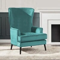 In House Velvet Royal Chair With Wingback And Arms - Light Turquoise - E7