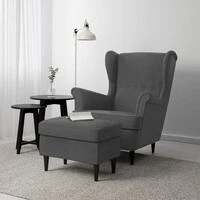 In House 2 Pieces Chair King Velvet With Two Wings And FootStool - Dark Gray - E3