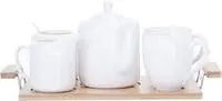 Royalford Rf9239 6Pcs Porcelain Tea Set – Includes 2 Tea Cups, 1 Teapot, 1 Canister, 1 Milk/Cream Pot & Wooden Stand With Handles For Easy Carry
