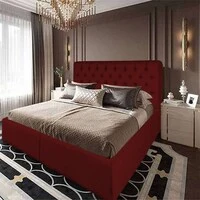 هيكل سرير كتان من In House Lujin - مقاس كينج - 200×200 سم - عنابي