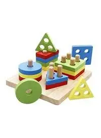 Lewo Wooden Educational Multicolour Shape Recognition Stacking Block Set For Baby 6.3X5.31X2.76Inch