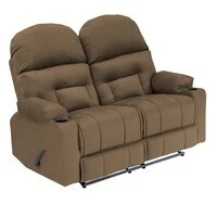 In House Velvet Double Cinematic Recliner Chair With Cups Holder - Light Brown - NZ80