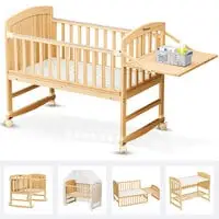 Teknum - 7 in 1 Convertible Kids Bed & Bedside Crib w / Mattress, Mosquito net & Detachable Wheels(0 - 12yrs) - Natural Wood