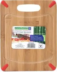 Royalford Organic Bamboo Chopping Board - Large Kitchen Cutting Board (25X20X0.8) cm - Best For Food Prep, Meat, Vegetables, Bread & Cheese - Professional Grade For Strength, Durability & Lightweight
