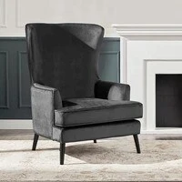 In House Velvet Royal Chair With Wingback And Arms - Dark Gray - E7