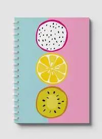 Lowha Spiral Notebook With 60 Sheets And Hard Paper Covers With Dragon Fruit Lemon Kiwi Slice Design, For Jotting Notes And Reminders, For Work, University, School