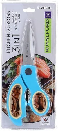 Royalford Kitchen Scissor With Designed Handle - Multi-Purpose Stainless Steel Home & Kitchen Utility Shear For Chicken, Fish, Meat, Vegetables, Herbs, All-In-One Scissor, Nut Cracker & Opener