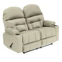 In House Velvet Double Cinematic Recliner Chair With Cups Holder - Light Beige - NZ80