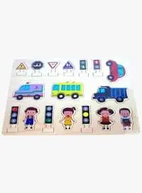 Child Toy Educational Wooden Traffic Signs & Signals Figure Playset For Kids