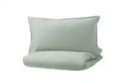Duvet cover and pillowcase, green/stripe150x200/50x80 cm