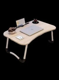 Generic Portable Lap Desk Table With Cup Holder Beige