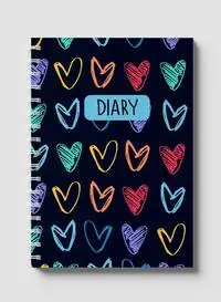 Lowha Spiral Notebook With 60 Sheets And Hard Paper Covers With Colored Heart Shapes Drawing Design, For Jotting Notes And Reminders, For Work, University, School