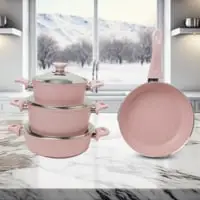Kunzita 7 Pieces Turkish Granite Cookware Set With Steel Lid - Pink