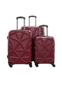 Parajohn 3-Piece Hard Side ABS Luggage Trolley Set 20/24/28 Inch, Burgundy