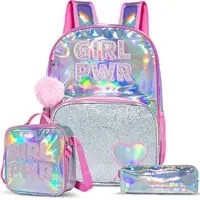 Eazy Kids - 18" School Bag Lunch Bag Pencil Case Set of 3 Girl Power - Pink