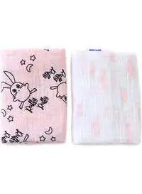 Milk & Moo 2-Piece Swaddle Blanket Set Cotton Pink/Black/White 110X110cm