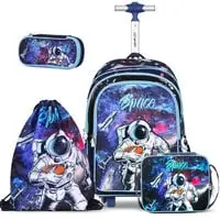 Eazy Kids - Back to School - 18" Set of 4 School Bag Lunch Bag Activity Bag & Pencil Case Astronaut - Blue