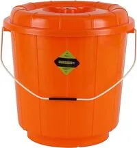 Royalford 18L Plastic Bucket With Lid- Rf11717 Multi-Purpose Utility Bucket With A Lid And Steel Handle Break-Resistant, Light-Weight, Durable Construction Perfect For Bathroom, Kitchen Orange
