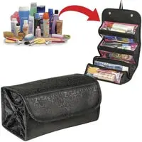 Generic حقيبة سفر لأدوات المكياج من رول اند جو، منظم مستحضرات التجميل باللون الأسود
