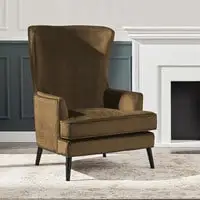 In House Velvet Royal Chair With Wingback And Arms - Light Brown - E7