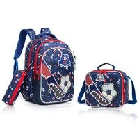 Eazy Kids - 17" School Bag Lunch Bag Pencil Case Set of 3 Football - Blue
