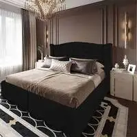 هيكل سرير كتان الدمشقي - فردي - 200×90 سم - أسود من إن هاوس