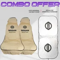 عرض كومبو - اشتري قطعتين من أغطية مقاعد سيارة نيسان، غطاء للحماية من الغبار والأوساخ + مظلة للزجاج الأمامي لسيارة نيسان