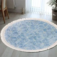 In House Velvet Turkish Round Decorative Carpet - Blue - 120x120cm