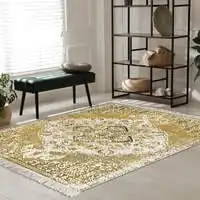 In House Velvet Turkish Rectangular Decorative Carpet - Beige - 120x80cm