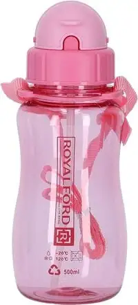 Royalford Rf7581Pn 500 ml Water Bottle - Kids Water Bottle, Toddler Water Bottle With Bendy Straw, Portable With Hanging Loop, Flip-Top Spill-Free Baby Sippy ,
