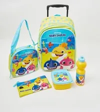 Back To School Set Bag Baby Shark 5 Items (16" Trolley, Lunch Box, Pencil Case, Water Bottle, Lunch Bag)