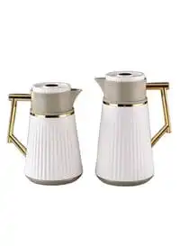 Royal Camel Thermos Set Of 2 Pieces For Coffee And Tea Light Green/Beige /Golden 1 Liter And 0.5 Liter