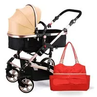 Teknum 3 in 1 Pram stroller with Sunveno Fashion Diaper Tote Bag - Khaki